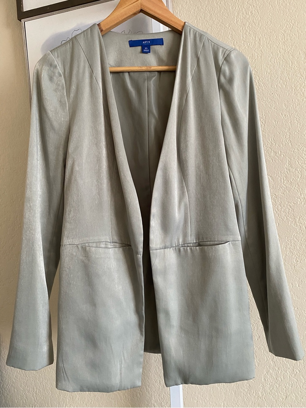 Apt. 9 Open Front Collarless Blazer Gray/Sage Green Size XS
